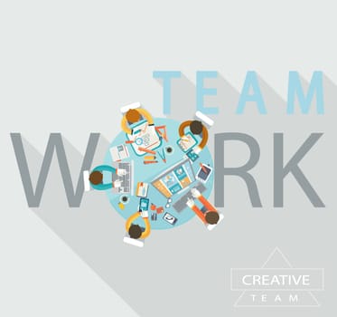 Business meeting and teamwork and brainstorming. Vector.