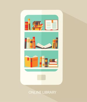 Flat design vector illustration concept for digital library, online book store, e-reading, vector.