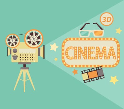 Cinema concept in retro style. Vector illustration