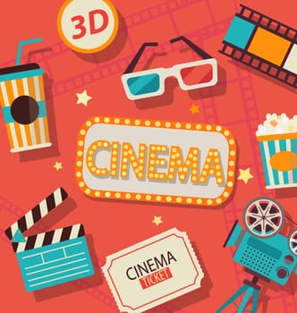 Cinema concept in retro style with elements.
