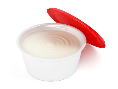 Margarine, butter or cream cheese in open plastic packaging