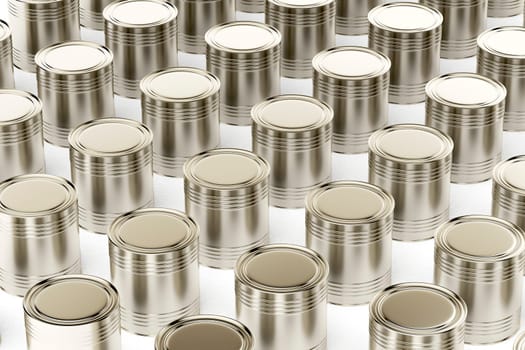 Many tin cans on white background