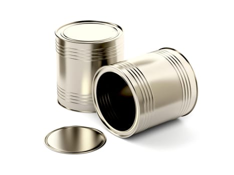 Two tin cans on white background