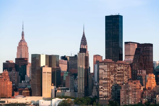 New York City Manhattan Midtown cityscape with cloudless clear sky during sunny spring day in NYC, USA.
