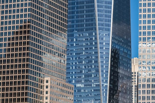 Detail of office buildings and modern skyscrapers in Manhattan, New York City.