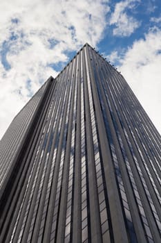 Low angle view of a skyscraper in Manhattan, New York City.
