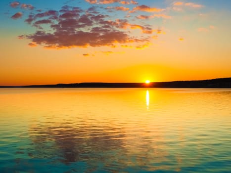 Amazing sunset over the river in Russia