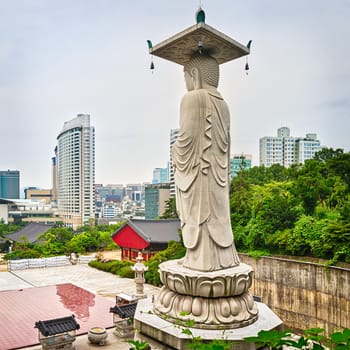 Buddha statue at  Bongeunsa temple. Seoul. South Korea.