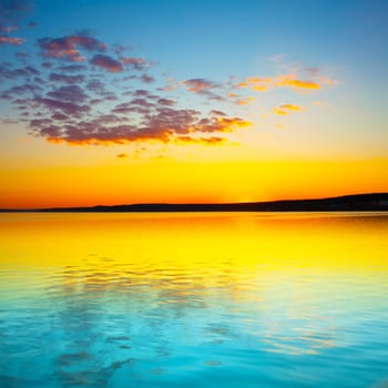Amazing sunset over the river in Russia
