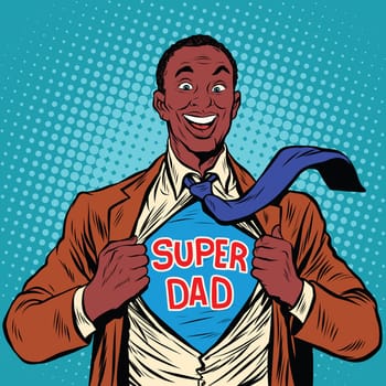 African American joyful super dad, pop art retro vector illustration