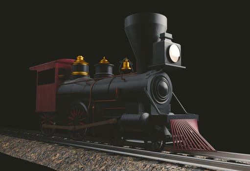 Old American 4-4-0 Steam Locomotive on black 3D render