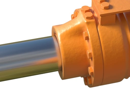 yellow hydraulic pistons with bolt and nut on white 3d render
