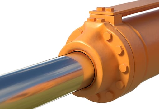yellow hydraulic pistons with bolt and nut on white 3d render