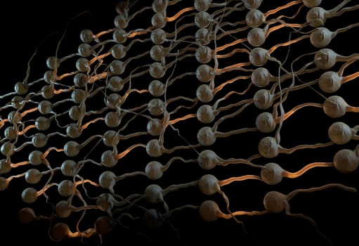 Neural net. Neuron network and active links. 3d render
