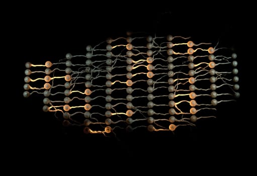 Neural net. Neuron network and active links. 3d render