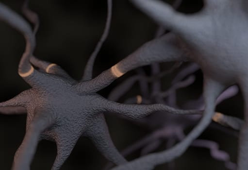 Gray neuron with signals impulses 3d render