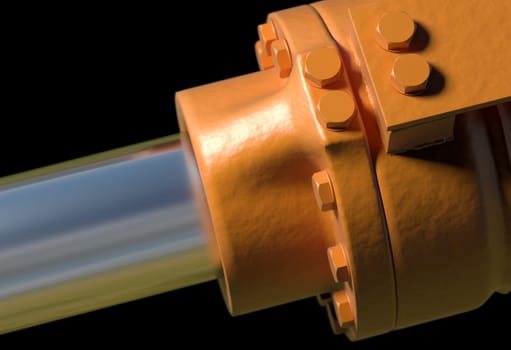 yellow hydraulic pistons with bolt and nut 3d render