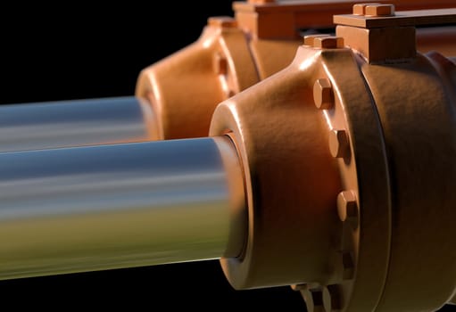 yellow hydraulic pistons with bolt and nut 3d render