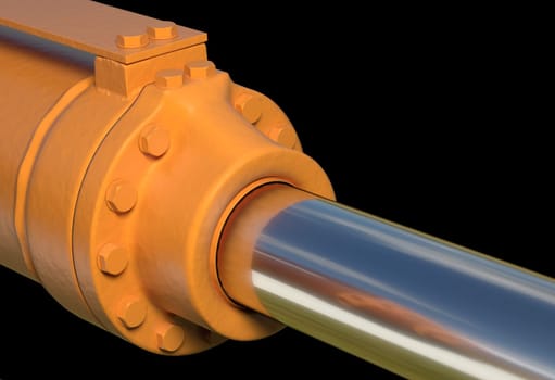 yellow hydraulic pistons with bolt and nut 3d render