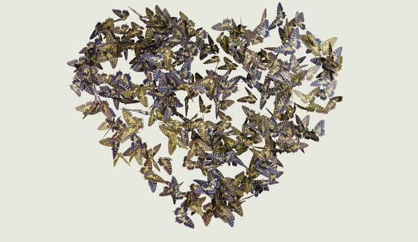 Heart butterfly flight yellow abd blue on white