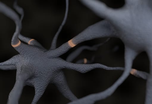 Gray neuron with signals impulses 3d render
