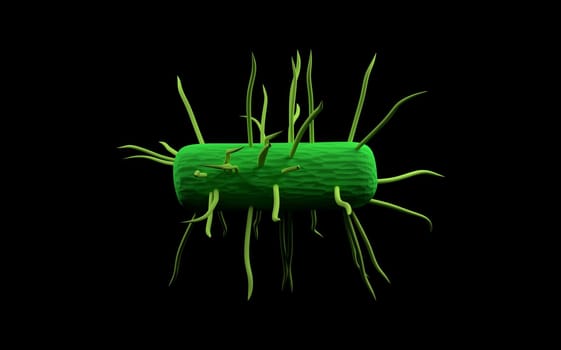 Illustration of green  bacteria cell with tentacles