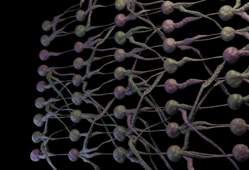 Artifical neuron cells net with links. 3D render.