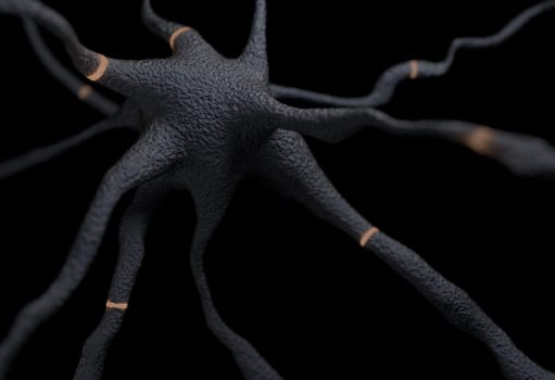 Gray neuron with signals impulses 3d render