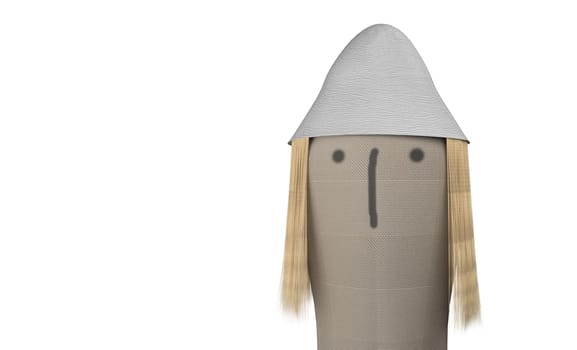 head of textile guy with straw hair and hat 3d render