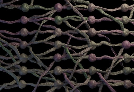 Artifical neuron cells net with links. 3D render.