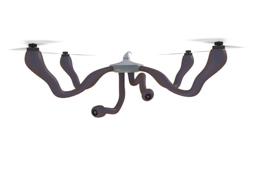 quadrocopter with organic arms and cameras. 3d render