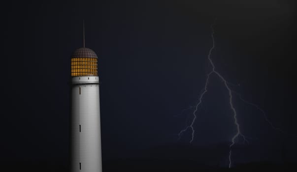 lighthouse on black with lighting bolt 3d render