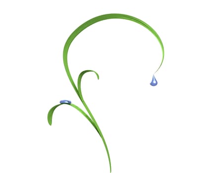 3d grass leafs with drops isolated