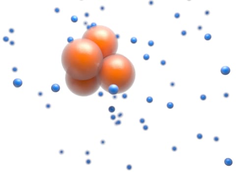 Orange protons nucleus of atom isolated on white render
