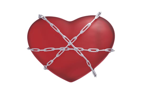 heart bounded with a chain 3d render