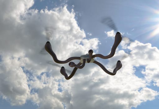 quadrocopter with organic arms and cameras. 3d render
