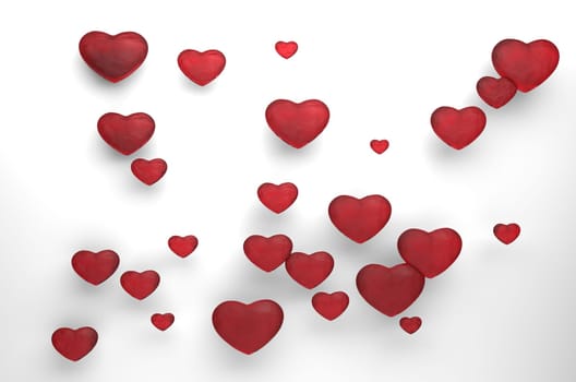 set of red hearts on white background