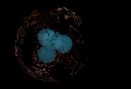 blue protons and neutrons in nucleus and surronded cloud of electrons 3d render