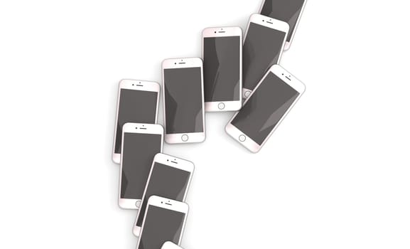 Many realistic mobile phone iphone on white