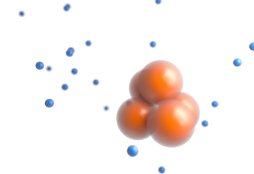 Orange protons nucleus of atom isolated on white render