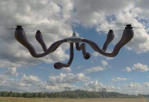 quadrocopter with organic arms and cameras. 3d render