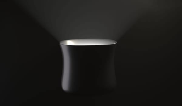 Black cup on black with white light 3d render