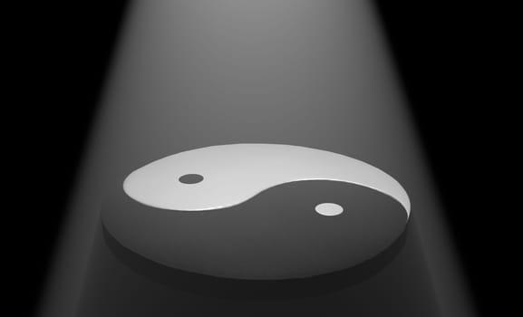 Yin Yang on black with top light