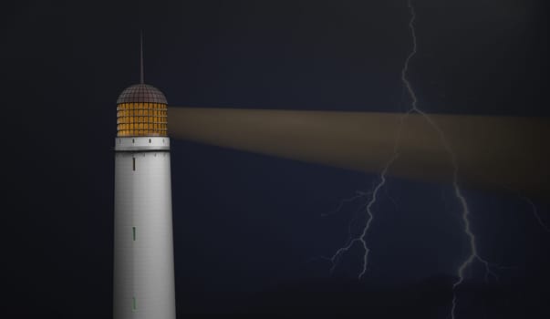 lighthouse on black with lighting bolt and beam 3d render