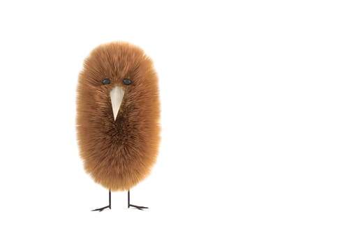 Fluffy fur bird creature isolated on white