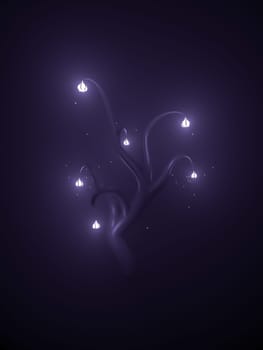 Magic tree glow in fog with flashlights