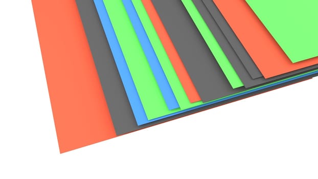stack of layers, gree, orange, blue, gray