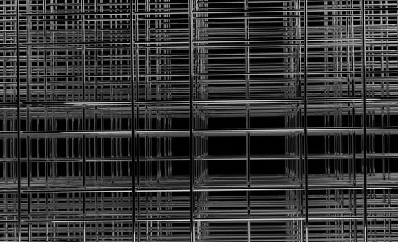abstract three dimensional glossy metal net perspective