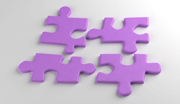 four 3d puzzles on white background violet