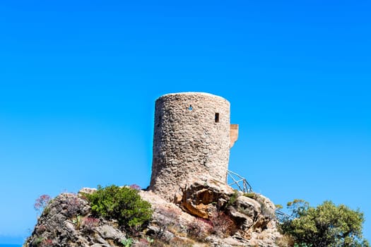 Old signal tower also watchtower or defensive tower in Mallorca,Spain..